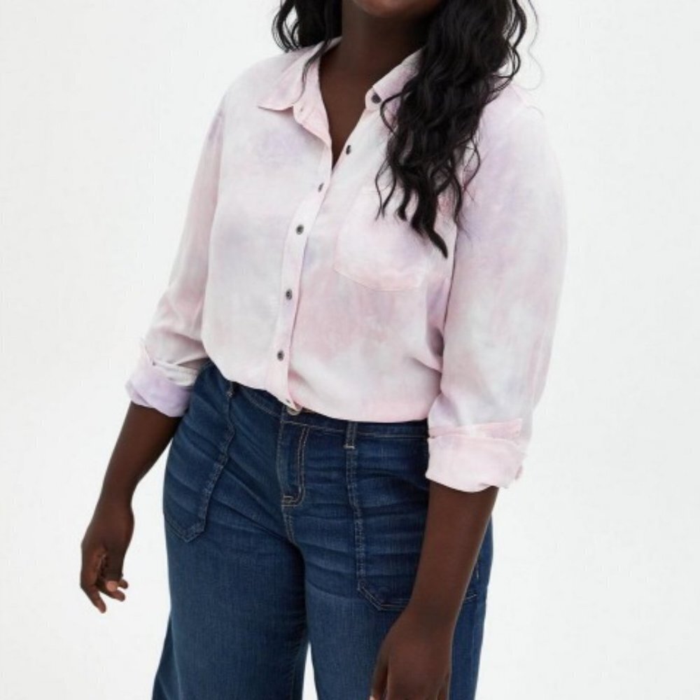 Torrid Women's Lizzie Rayon Twill Button-Up Long Sleeve Shirt - 2X